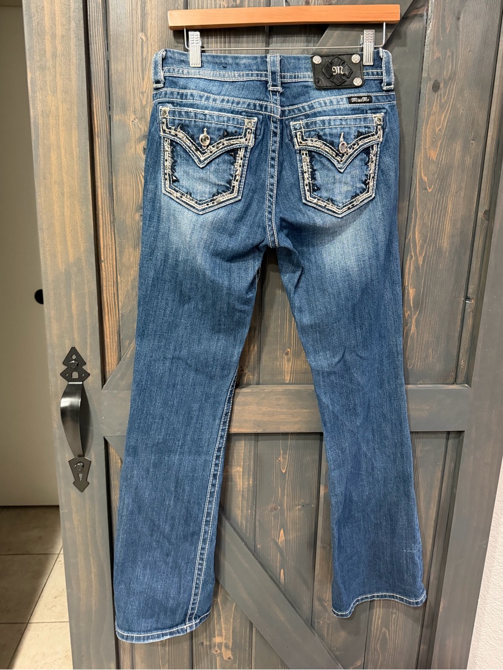Miss Me Blue Embellished Back Pocket Flare Easy Boot Cut Jeans Rhinestone 27